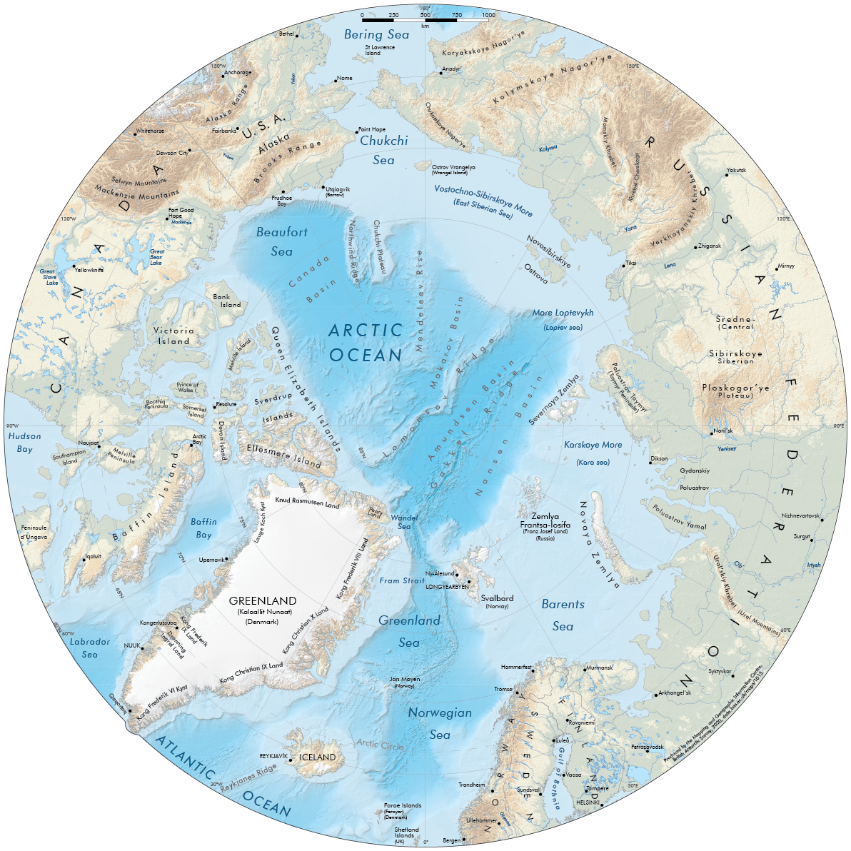 thumbnail for Map of the Arctic with populated places, rivers and lakes